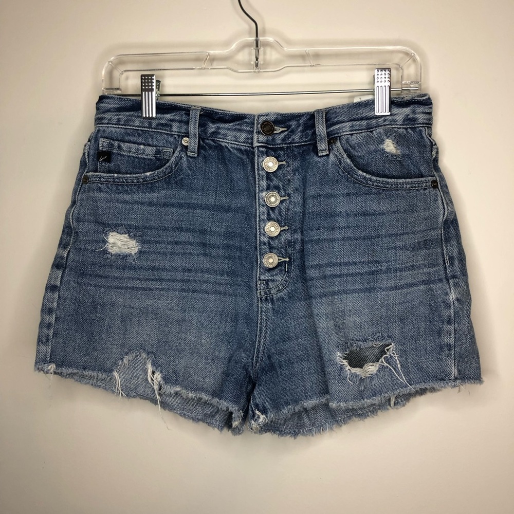 KanCan Large Button Up Cut Off Denim Shorts with Holes